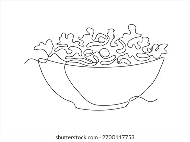 Dibujo de línea continua de un tazón de ensalada fresca. dibujo de línea de icono continuo. Trazo editable.	
