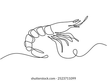 Continuous line drawing of fresh shrimp. Simple depiction of seafood. Vector illustration.
