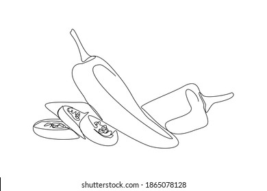 Continuous line drawing of fresh spicy chili pepper. One line art concept of fresh fruit and vegetable. vector illustration