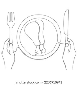 
dibujo de línea continua plato frito de pollo de cocina logo ilustración vectorial