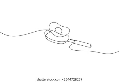 Continuous line drawing of fried egg on a pan. Vector illustration, Frying pan with scrambled egg in continuous one line art style. Simple vector.