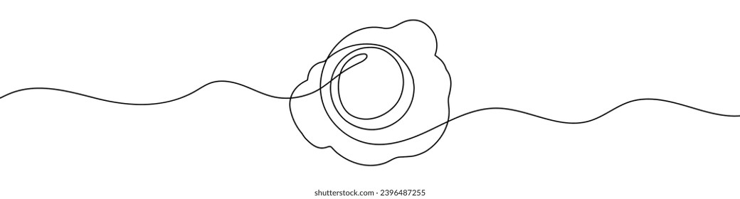 Continuous line drawing of fried eggs. One line drawing background. Vector illustration. Fried eggs continuous line icon.