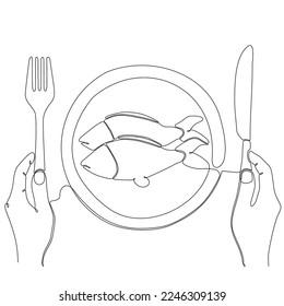 
continuous line drawing fried fish dish vector illustration concept