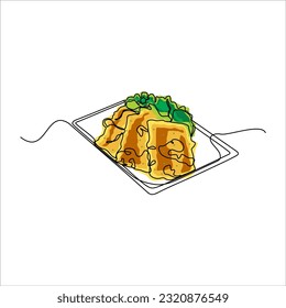 continuous line drawing of fried tempeh mendoan