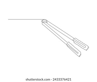 Continuous Line Drawing Of Fried Tongs. One Line Of Tongs. Kitchenware Continuous Line Art. Editable Outline.
