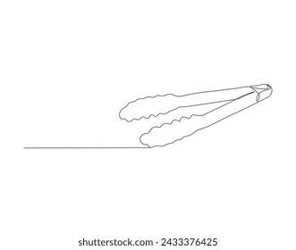 Continuous Line Drawing Of Fried Tongs. One Line Of Tongs. Kitchenware Continuous Line Art. Editable Outline.