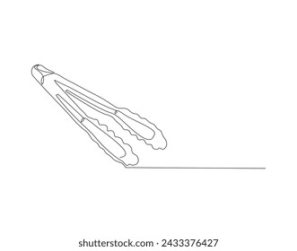 Continuous Line Drawing Of Fried Tongs. One Line Of Tongs. Kitchenware Continuous Line Art. Editable Outline.
