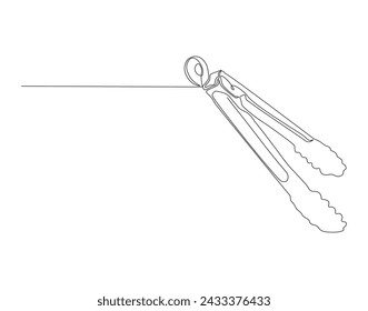 Dibujo De Línea Continua De Pinzas Fritas. Una Línea De Pinzas. Línea de arte continuo de utensilios de cocina. Contorno editable.