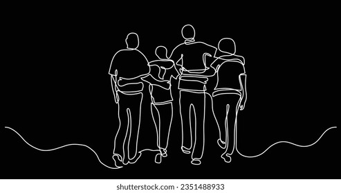 continuous line drawing of friends hugging each other