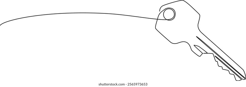 continuous line drawing of front door key, line art vector illustration