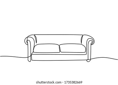 Continuous line drawing of front view the sofa. Modern sofa isolated on a white background.