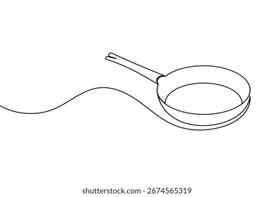 Continuous line drawing of frying pan minimalist cooking utensil illustration