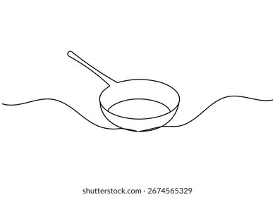 Continuous line drawing of frying pan minimalist cooking utensil illustration