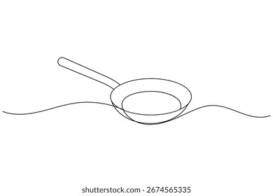 Continuous line drawing of frying pan minimalist cooking utensil illustration