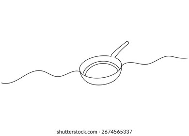 Continuous line drawing of frying pan minimalist cooking utensil illustration