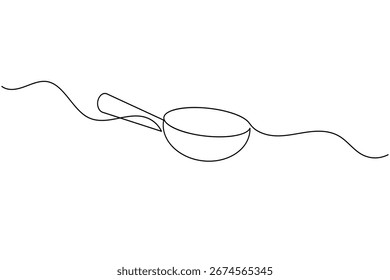 Continuous line drawing of frying pan minimalist cooking utensil illustration