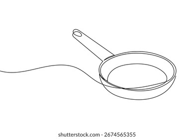 Continuous line drawing of frying pan minimalist cooking utensil illustration