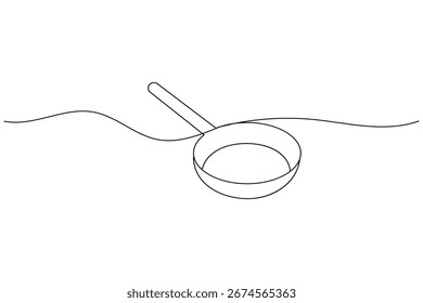 Continuous line drawing of frying pan minimalist cooking utensil illustration