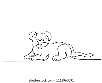 Continuous line drawing. Funny lion cub baby. Vector illustration. Concept for logo, card, banner, poster flyer