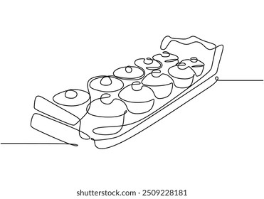 Continuous line drawing of a Gamelan, depicting the traditional music instrument from Indonesia in a minimalist design.