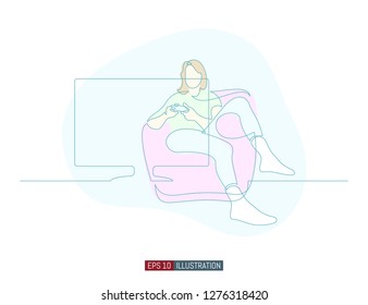 Continuous line drawing of gamer. Template for your design. Vector illustration.