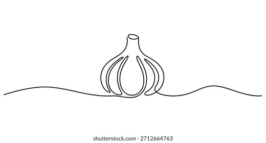 Dibujo de línea continuo de un bulbo de ajo, una ilustración abstracta minimalista sobre un fondo blanco limpio, que representa alimentos saludables e ingredientes de cocina Vector, ilustración
