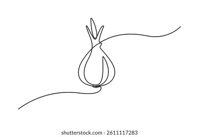 Continuous line drawing of garlic on a transparent background, one line drawing illustration of red onion vegetable.