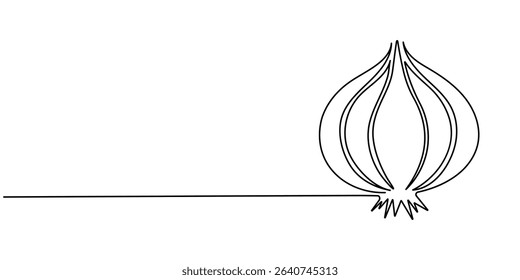 Continuous line drawing of garlic on a transparent background, one line drawing illustration of red onion vegetable, Continuous one line onion for grocery store, printing on posters and banners. Line
