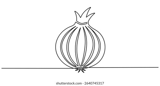 Continuous line drawing of garlic on a transparent background, one line drawing illustration of red onion vegetable, Continuous one line onion for grocery store, printing on posters and banners. Line
