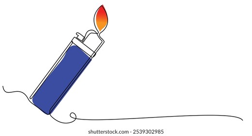 continuous line drawing of gas lighter.one line drawing of lighter.single line vector illustration.isolated white background