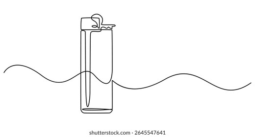continuous line drawing of gas lighter.one line drawing of lighter.single line vector illustration.isolated white background, continuous line drawing of a zippo lighter, cigarette lighter, minimalist.