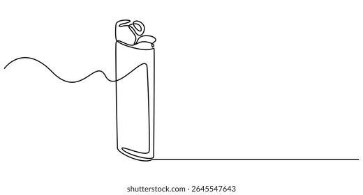continuous line drawing of gas lighter.one line drawing of lighter.single line vector illustration.isolated white background, continuous line drawing of a zippo lighter, cigarette lighter, minimalist.