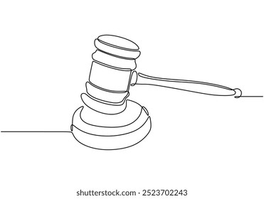 Continuous line drawing of a gavel. A minimalist representation of legal authority. Vector illustration.