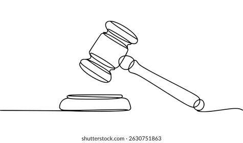Continuous line drawing of a gavel and sound block