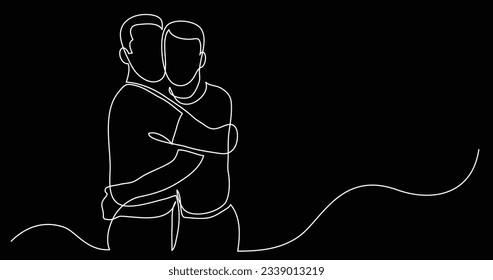 continuous line drawing of gay couple hugging each other