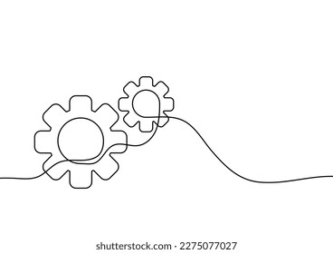 Continuous line drawing. Gear of business teamwork concept. Vector illustrations