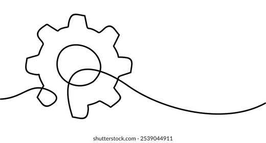 continuous line drawing of gear settings symbol. abstract line art illustration