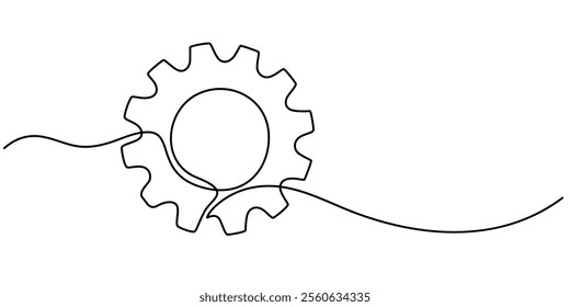 continuous line drawing of gear settings symbol. abstract line art illustration, Setting icon continuous one line drawing vector illustration , line drawing of machine gear. pro vector.