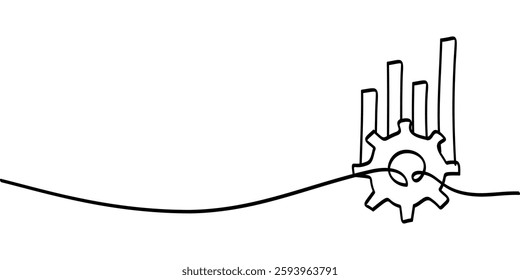 continuous line drawing of gear symbol with diagram. abstract line art illustration symbolizing business growth process