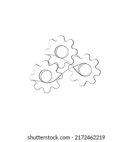 Durchgehende Zeilenzeichnung. Zahnrad für die Arbeit. Symbol für Teamwork, Entwicklung .Symbol für Illustration, Vektorsymbol