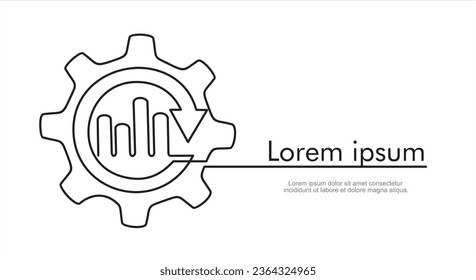 continuous line drawing of gears and graph.Continuous line drawing. Startup business. Vector illustration. Isolated on white background. 