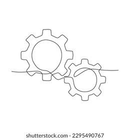 Continuous line drawing of Gears icon isolate on white background.