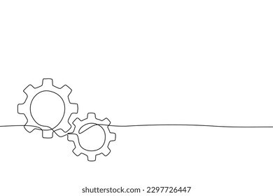 Continuous line drawing of Gears icon isolate on white background.