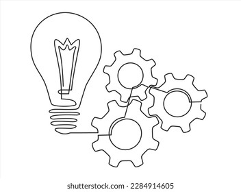 continuous line drawing of gears and lights idea vector illustration