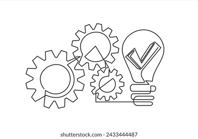 continuous line drawing of gears and lights idea vector illustration