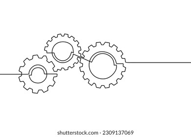 Continuous line drawing of gears wheel