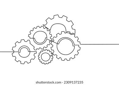 Continuous line drawing of gears wheel