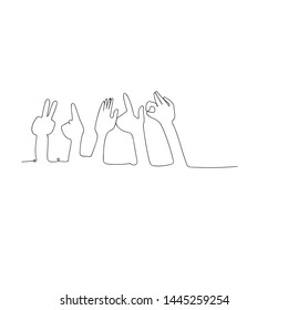 continuous line drawing of gestures and hands. isolated sketch drawing of gestures and hands line concept. outline thin stroke vector illustration