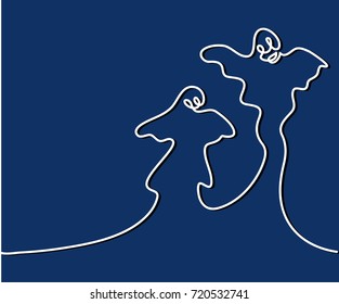 Continuous line drawing of Ghost Cartoon Halloween. Vector illustration