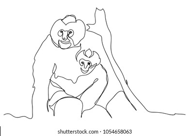 continuous line drawing of gibbons wildlife vector illustration